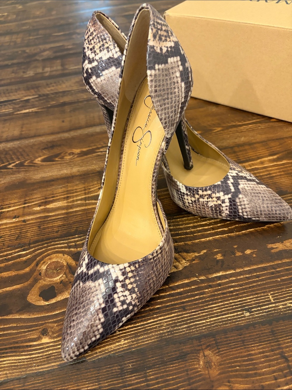 Jessica Simpson Snake-Print Pointed D'Orsay Pumps in Beige and Brown